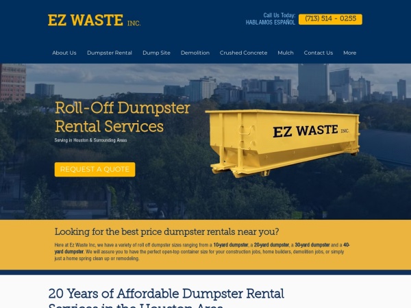 EZ Waste Inc. Dumpster Rental Houston TX